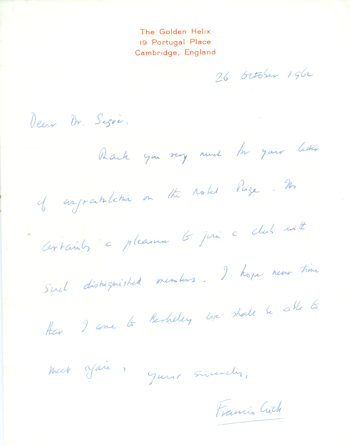Francis Crick Letter