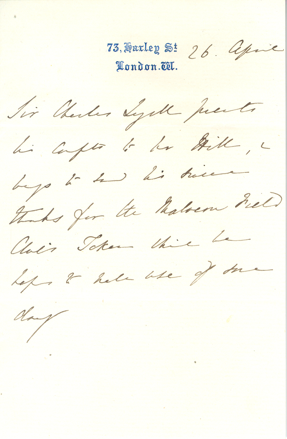Charles Lyell Letter